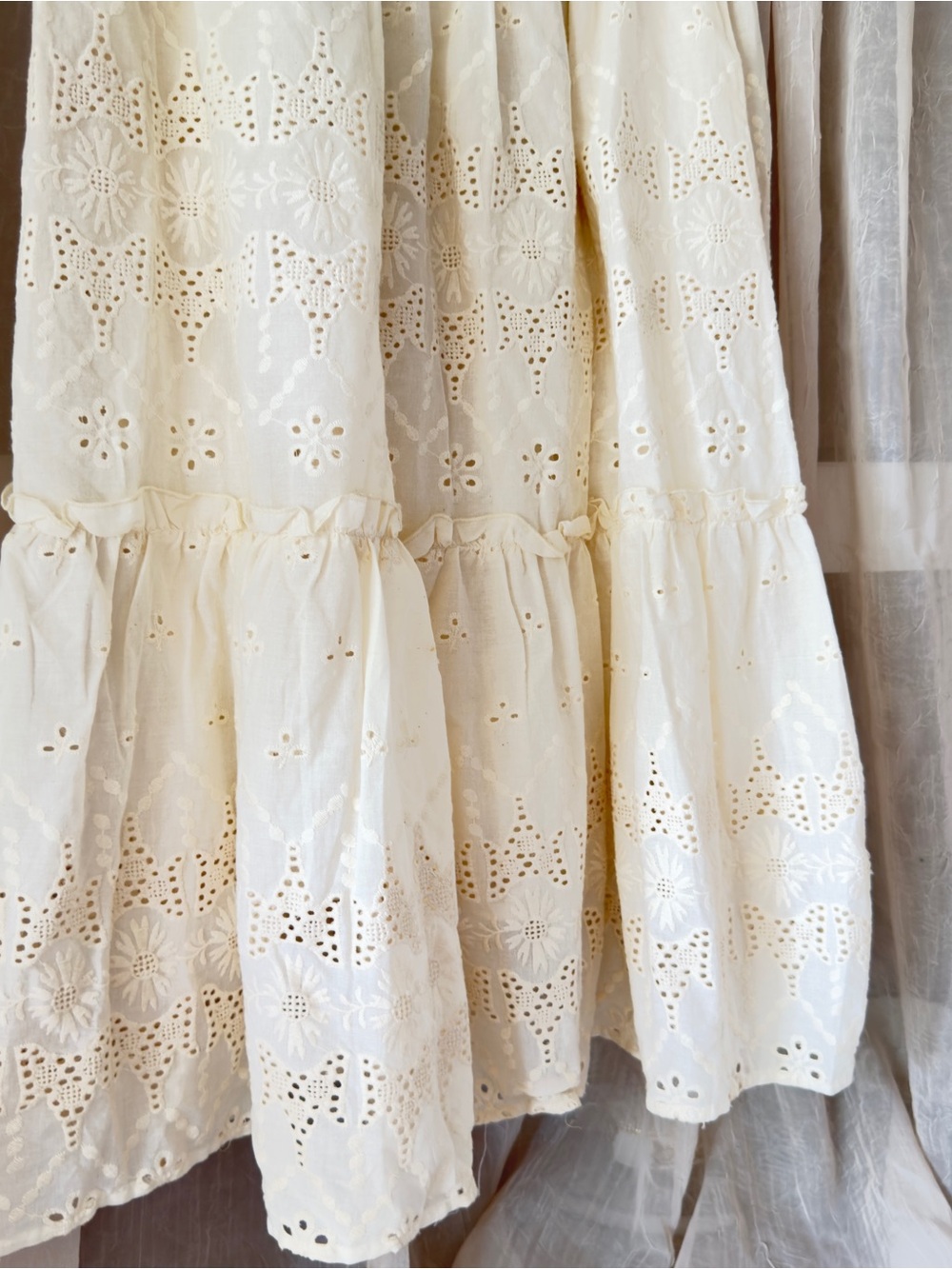 Cream Eyelet Tiered Maxi Skirt with Elastic Waist - Picture 3 of 7